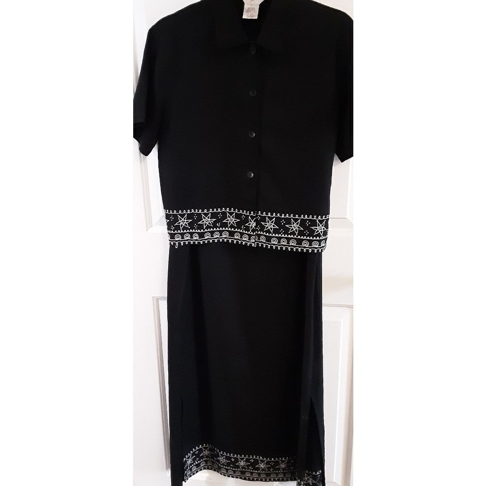 OUTFIT JP Dress And Jacket Set Black Sleeveless Sheath Crop Embroidered‎ Beading